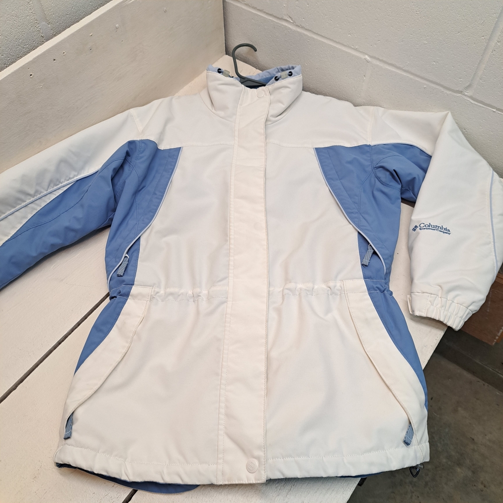 Columbia White and Blue Ski Jacket